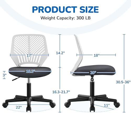 Yaheetech Small Desk Chair, Armless Adjustable Swivel Seat, Dark Grey