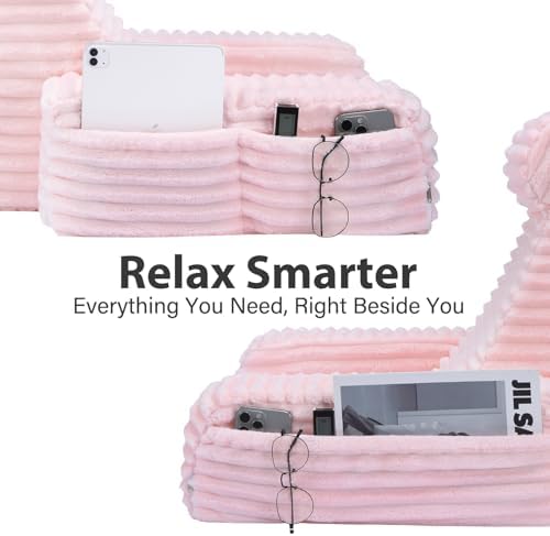 ENITYA 22" XL Back Pillow for Bed Sitting Up with Armrests & Big Pockets