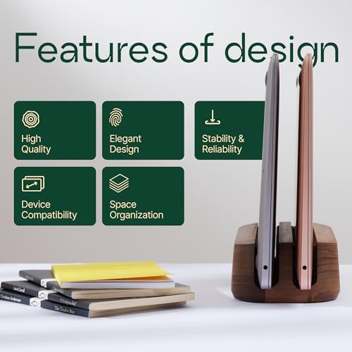 Laptop Stand Vertical Laptop Holder for Desk - All MacBook Vertical Stand up to 0.7'' Thick - Handmade MacBook Holder of Natural Wood (Single Oak)