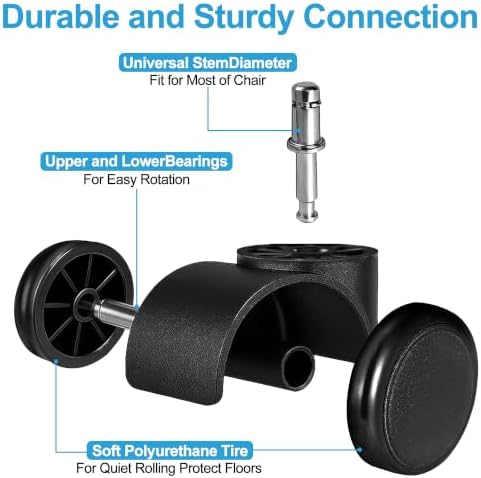 Office Chair Replacement Caster Wheels, 11mm Stem, Set of 5