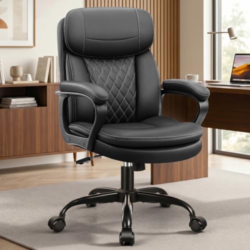 Leather Office Chair, Computer Desk Chair with Dual Back Support