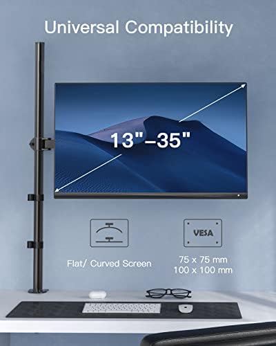 HUANUO Single Monitor Arm with 39 inch Extra-Tall Pole, Adjustable Computer Desk Mount for 13–32 inch Screens and up to 38 inch Ultrawide Screens, Hold 22 lbs, Monitor Stand with C-Clamp & Grommt Base