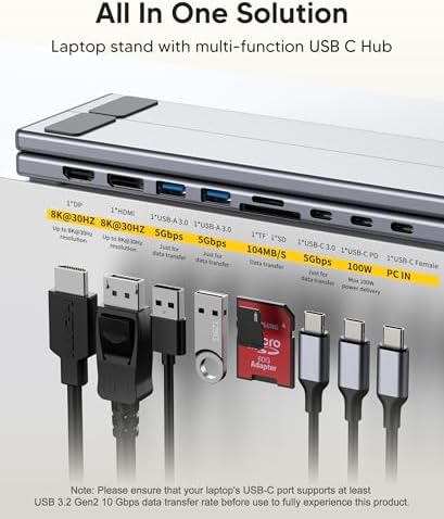 Mukiya 9 in 1 USB C Laptop Dock Stand with HDMI+DP,4K Dual Monitor PD 100W