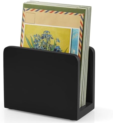 Wood Mail Organizer, Mail Holder for Desk, Black Letter Holder for Countertop, Small Envelope Holder, Desk Organizers and Accessories for Home Office