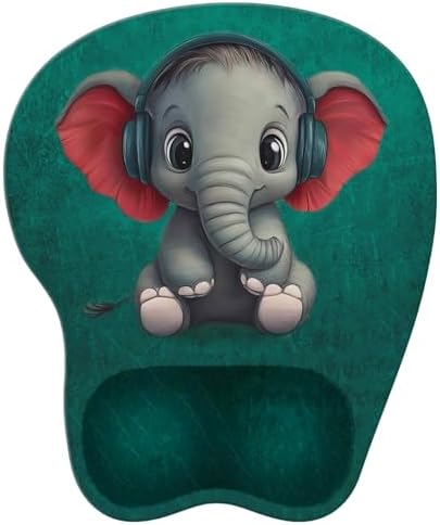 Mouse Pad with Wrist Rest Ergonomic Mouse Pad with Comfortable M-Shape Pain Relief Wrist Support Non-Slip PU Base Mousepad for Laptop, Office & Home (Green Elephant)