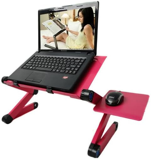 Adjustable Lap Desk Laptop Computer Portable Multifunctional Ergonomic Vented Table Stand Tray Mount Holder (420 * 260mm with Mouse Pad, Pink)