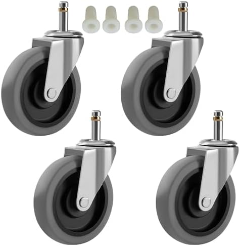 RILIDRI 4-Inch Swivel Stem Caster for Rubbermaid Mop Bucket Utility Cart, 7/16-Inch Stem Diameter Rubber Wheel Set of 4, Heavy Duty TPR Weber Grills Shop Vac Replacement Wheels
