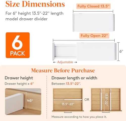Lifewit 6" Tall Upgrade Drawer Dividers, Adjustable Deep Drawer Organizer