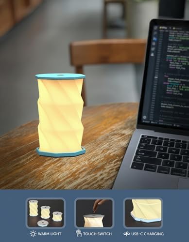 Origami Expanding Foldable LED Desk Lamp – USB Rechargeable & Portable - Dimmable Touch Control Light with Adjustable Height up to 5 1/2 for Office, Travel, Bedside - Sleek & Modern Design (Sky)
