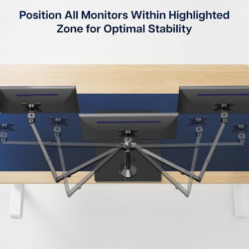 VIVO Black Triple Monitor Mount, Freestanding Triple Monitor Arm Stand for Desk with Glass Base, Heavy Duty Fully Adjustable Stand for 3 Screens up to 32 inches, Black, STAND-V332FG