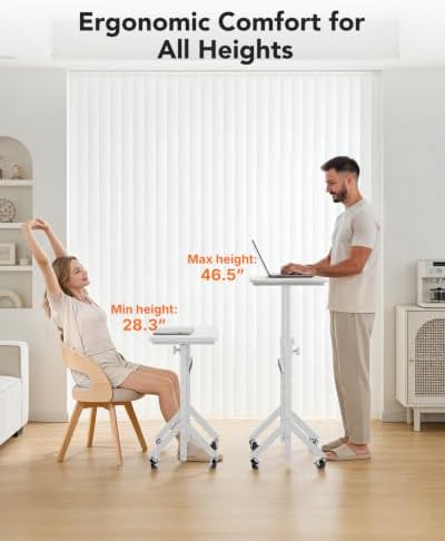 ErGear Small Standing Desk Adjustable Height, 6 Height Settings Up to 46.5″, Walking Pad Desk with Triangular Leg Design, Smooth Mobility with Lockable Wheels, Standing Desk for Walking Pad, White