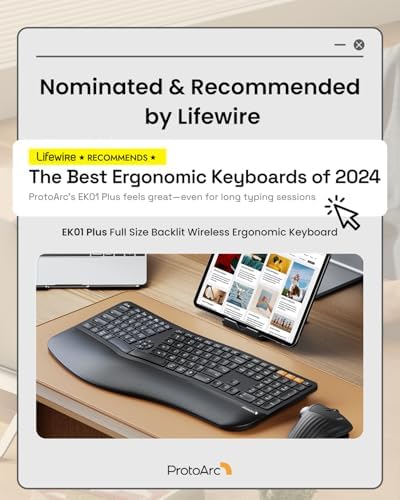 ProtoArc EK01 Plus Backlit Bluetooth Ergonomic Keyboard, Full Size, Black