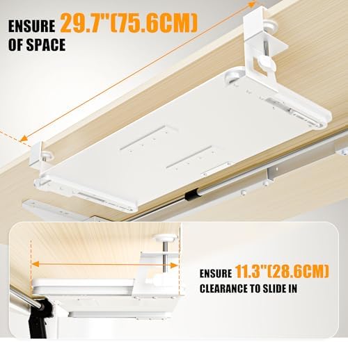 Under Desk Keyboard Tray, Pull-Out Drawer&Holder with C-Clamp 25.6"x11.8"
