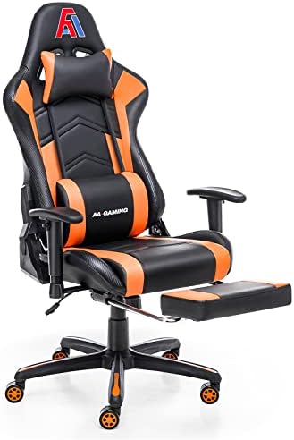 AA Products Gaming Chair Ergonomic High Back Computer Racing Chair Adjustable Office Chair with Footrest, Lumbar Support Swivel Chair - BlackOrange