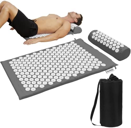 XiaoMaGe 28.7" Acupressure Mat and Pillow Set with Carry Bag (Gray)