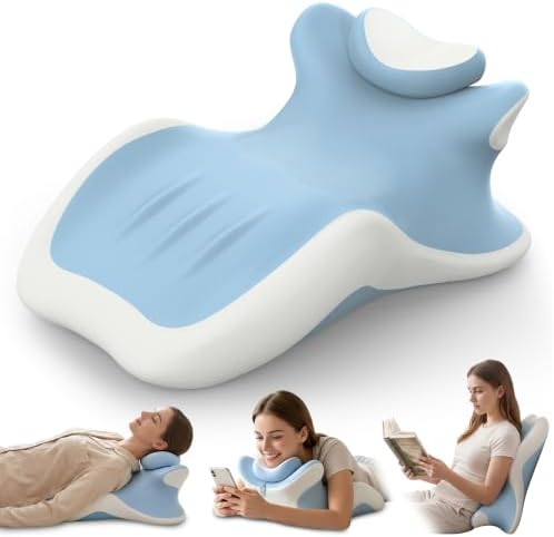 27° Angled Wedge Pillow, Support for Neck Back Waist(Sky Blue & White)