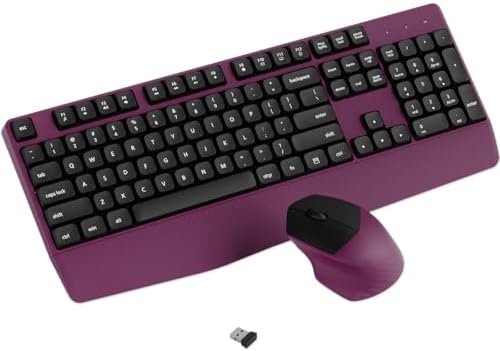 Ergonomic Wireless Keyboard and Mouse Combo with Wrist Rest, Black Burgundy