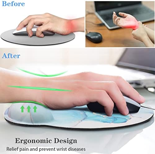 Mouse Pad with Wrist Support, Desk Decor for Office Marble Design Mouse Pad Non-Slip Rubber Base Mousepad for Desk Laptop Gaming Working Computers Laptop Easy Typing & Pain Relief, Blue