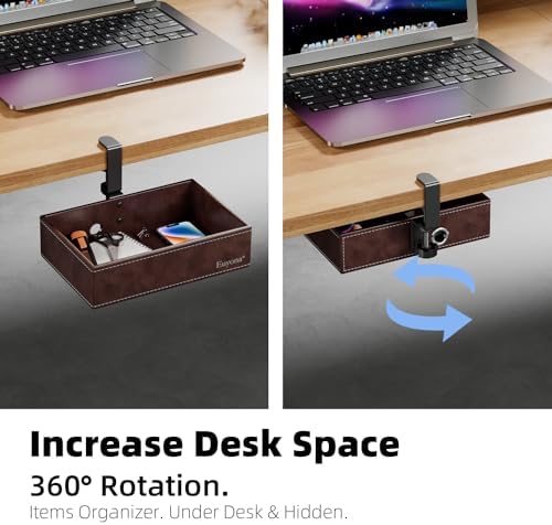 Under Desk Drawer, Clamp on Desk Organizer Hanging Desk Storage PU Leather