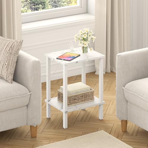 TUTOTAK End Table with Charging Station, Side Table Set of 2, Nightstand