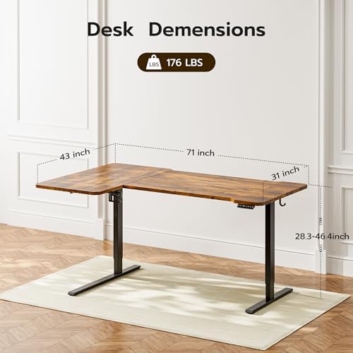 Acrolix L Shaped Electric Standing Desk,71x43.5 Reversible,Rustic Brown