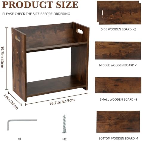 Desktop Bookshelf, 2 Tier Desk Shelf Organizer, Wood Office Tabletop Bookcase, Small Tabletop Book Rack, Portable Mini Bookcase for Book Display, Office, Home, Bedroom, Storage and Display