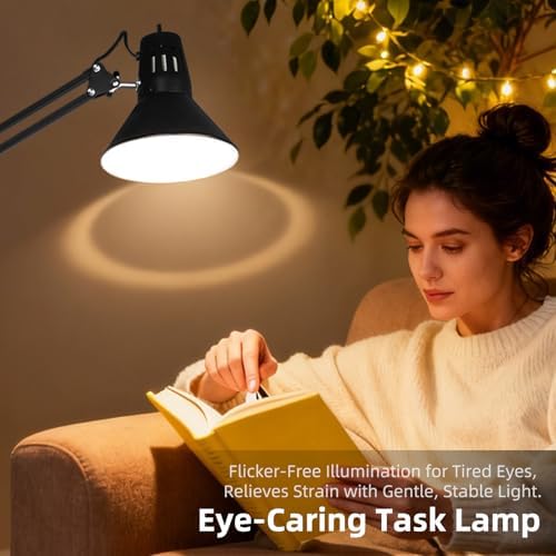 Black Dimmable Desk Lamp with Clamp, Extra-Tall Adjustable Swing Arm
