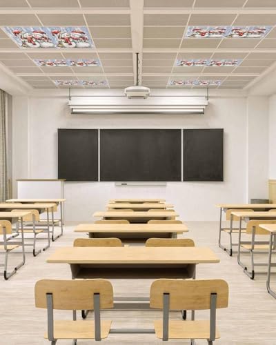 Christmas Magnetic Fluorescent Light Covers for Ceiling Lights 2 x 4 Feet,Snowman Forest Snowy Tree Snowflakes Blue Office Classroom Kitchen Drop Ceiling Light Covers Filters Shade Panel 3 Packs