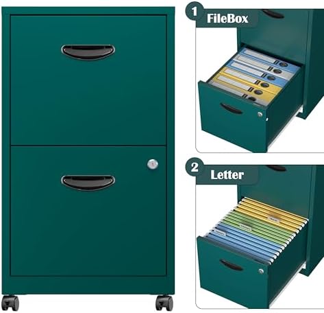 SteeLoong 2 Drawer File Cabinet,Metal Mobile File Cabinet with Lock Green