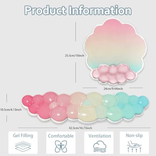 Pastel Cloud Wrist Rest and Gel Mouse Pad Support for Keyboard and Mouse