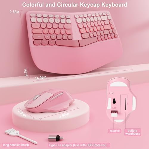 Ergonomic Wireless Keyboard Mouse, Gaming Typewriter Set with Wrist Rest