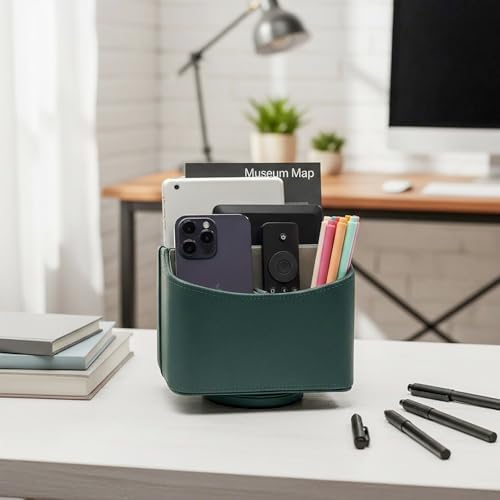 UnionBasic Rotating Desk Organizer, 360 Desk Spinning Caddy, Desktop TV Guide/Mail/Media/Remote Controller Holder Organizer,Lychee Dark Ivy
