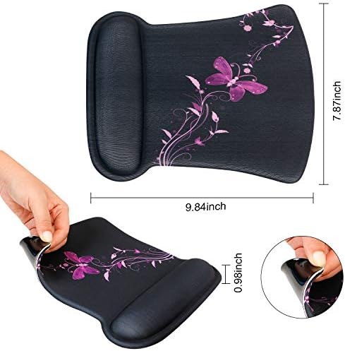 RICHEN Keyboard Wrist Rest Pad and Mouse Wrist Rest Support Mouse Pad Set,Durable & Comfortable & Lightweight for Easy Typing & Pain Relief-Ergonomic Support (Purple Butterfly)