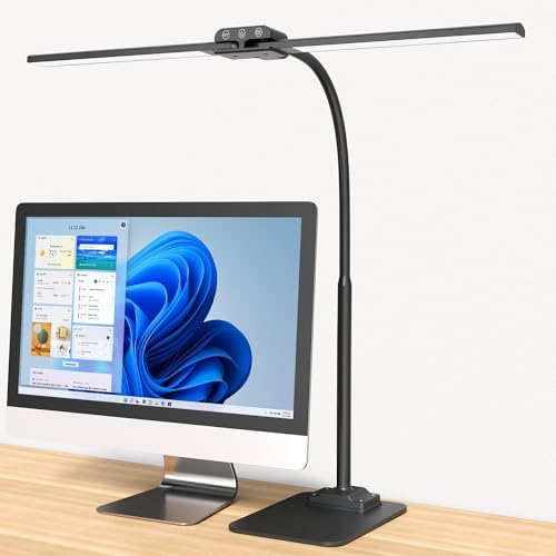 LED Desk Lamp Double Light: 1200LM Desk Light Base for Home Office, Black