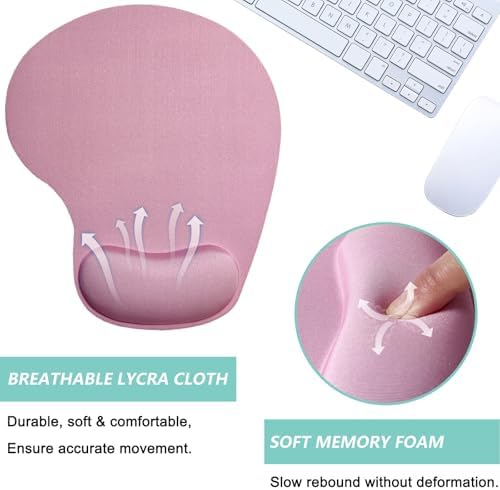Mouse Pad with Wrist Support, Ergonomic Mouse Pads with Memory Foam Wrist Rest, Easy Typing Pain Relief, Comfortable Home Office Computer Wrist Support Pads for Working Studying Gaming, Pink