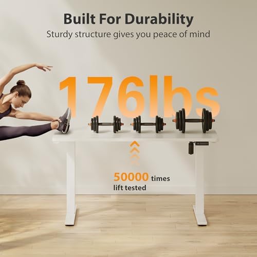 Cubiker Standing Desk, 55x28 Inches Sit Stand Home Office Desk, Electric Stand up Desk, Adjustable Desk with Splice Board, White Frame/White Top