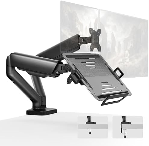 monTEK Dual Arm 2-in-1 Desk Mount, Laptop & Monitor, Fits 12–18" Laptops