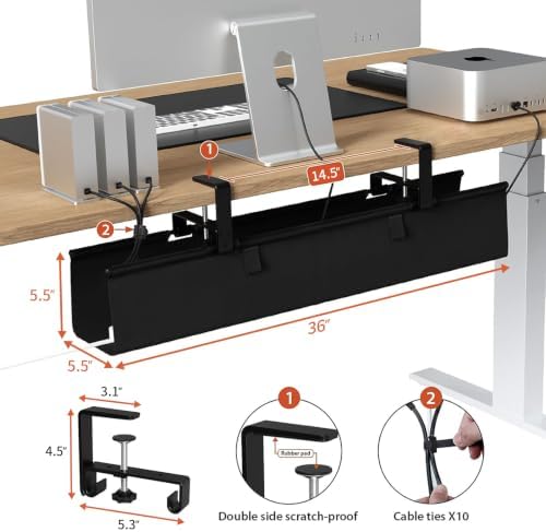 Under Desk Cable Management Tray 28" No Drill Cord Organizer 70lbs Metal