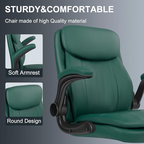 Misolant Drafting Chair, Tall Office Chair for Standing Desk, High Leather Executive Office Chair with Adjustable Height and Flip-up Armrest for Counter Height Desk Green