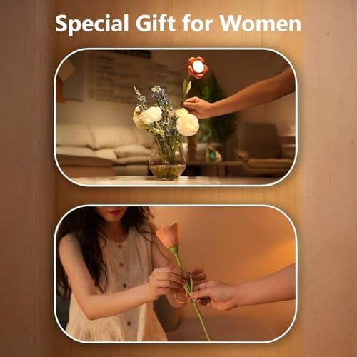 Rechargeable Flower Desk Lamp Infinite Dimming Trichromatic Temperature Adjustable Brightness Memory LED Light for Bedroom Study Office (Yellow,Sunflower)