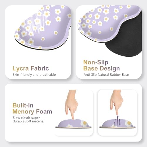 Desk Mat Gaming Mouse Pad, Cute Desk Matt Keyboard Wrist Rest for Desktop, Anti-Slip Mousepad w/Stitched Edges, XXL Large Mouse Pad with Wrist Support for Desk Computer I Lavender Happy Flowers