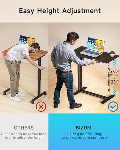 BIZUM Small Electric Standing Desk Bedside Table with Hidden Wheels 31.5 x 15.8 Inch Adjustable Computer Laptop Office Desk, Black