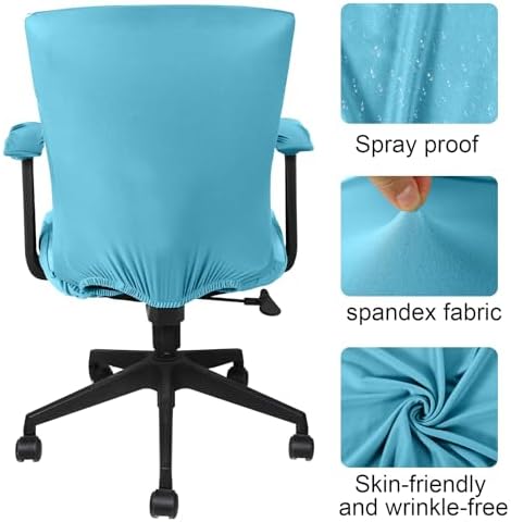 Tallew 4 Pcs Office Chair Covers Set Computer Universal Protective Stretchable Chair Seat Covers Desk Armrest Cover Slipcovers Pads Office Cushion Backrest for Rotating(Regular,Sky Blue)