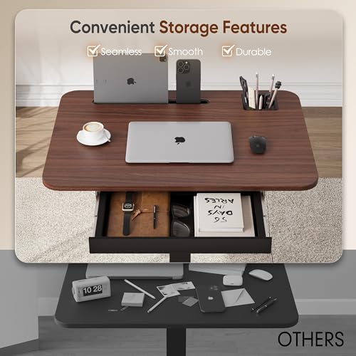 Monomi 28" Mobile Standing Desk with Drawer,Height Adjustable,Walnut