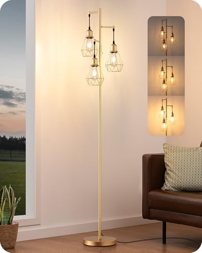 EDISHINE 70" Dimmable Farmhouse Floor Lamp for Living Room, Gold