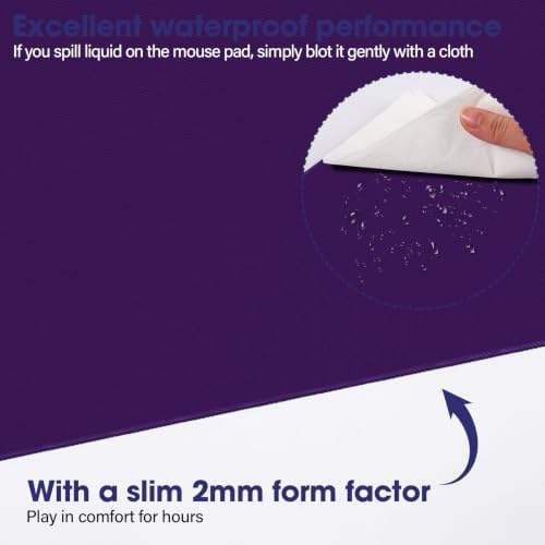 31.5" x 15.7" Waterproof Fabric Large Mousepad,Rubber Anti-Slip Base,Purple