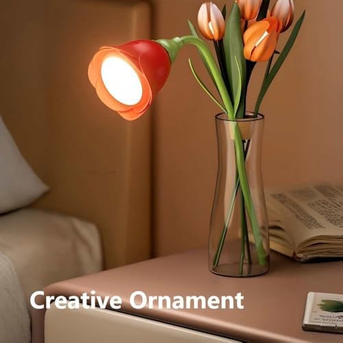 Rechargeable Flower Desk Lamp Infinite Dimming Trichromatic Temperature Adjustable Brightness Memory LED Light for Bedroom Study Office (Red,Rose)