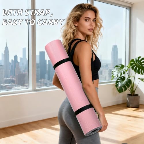 ILILI 10mm Extra Thick, TPE Yoga Mat, 76×28 Inch Extra Long, Carrying Strap