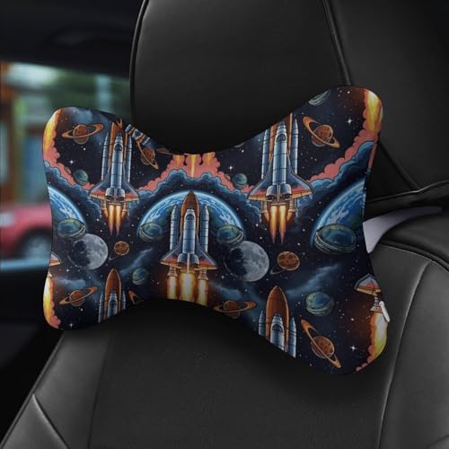 Car Neck Pillow 2 Pack Space Rocket Memory Foam Headrest for Car Seat Airplane Sleeping Office Business Trip