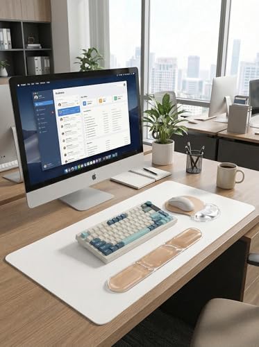 AUPET Ergonomic Gel Mouse Pad and Keyboard Wrist Rest Set, Crystal Gel Cushion Support, PU Base, Smooth Tracking Surface, Easy to Clean Desk Accessories for Office Home Laptop (Gradient Brown)
